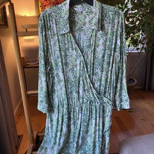 CAbi Green Floral Faux Wrap Dress